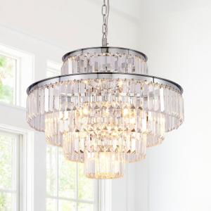 Modern Crystal Chandelier Ceiling Lights Luxury Chandeliers Hanging Raindrop Pendant Light Fixture for Dining Rooms Bedroom Entryway 13-Lights (24 Inch, Chrome)