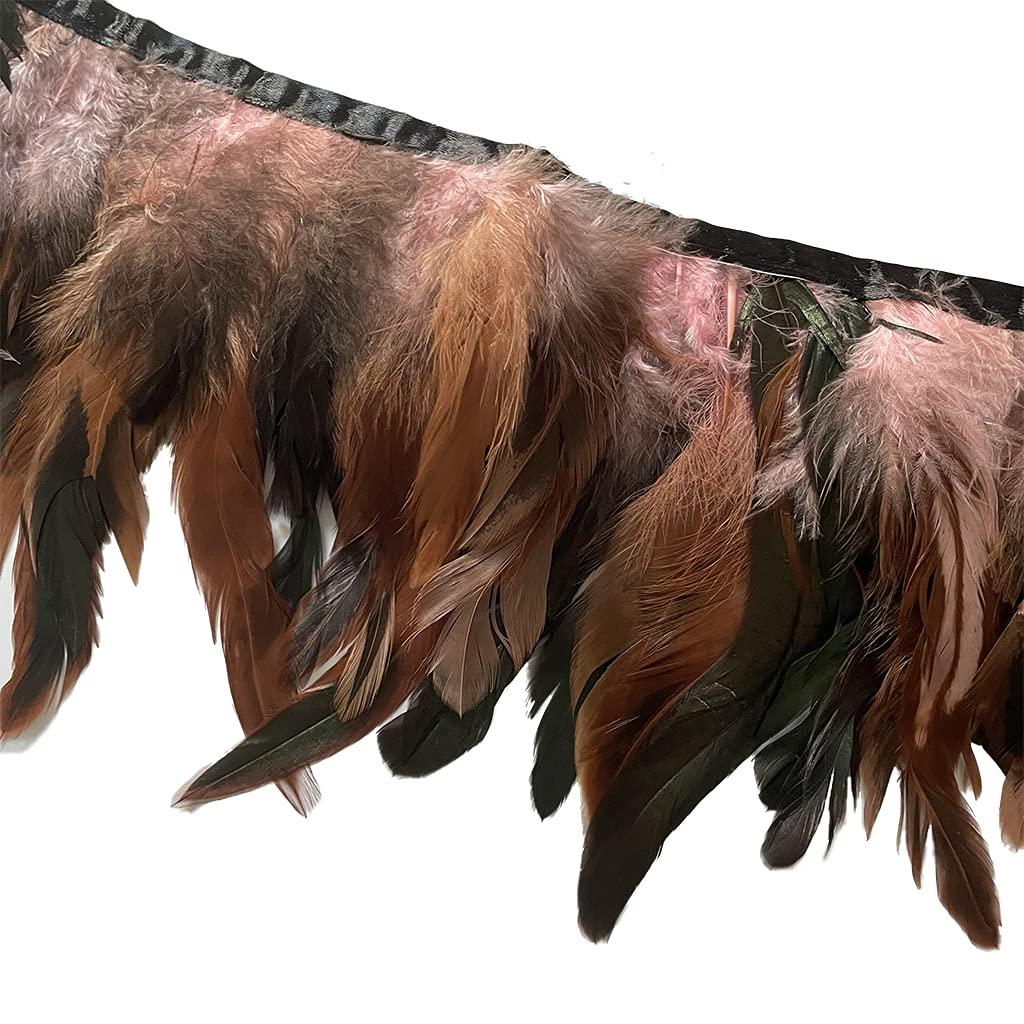 LONDGEN Natural Rooster Feather Width 5-7 inches Craft Feather Fringe Trim Pack of 5 Yard (Pink)