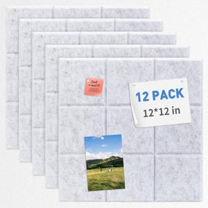 Smarpau Cork Board 48"X36", 12 Pack Nine-Grid Felt Bulletin Boards, Small Pin Board with Removable Adhesive Tabs Pushpins, Cork Wall Tiles for Office Home Classroom Decor -Grey