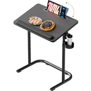 Extra Large TV Tray Table with Wrist Rest, Adjustable Height & Tilt Angle, Snack Table with Cup Holder for Sofa, Bedside, Laptop, Work, Eating - Black
