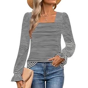 ZESICA Women's Square Neck Tops Puff Long Sleeve Shirts Fall Fashion 2026 Clothes Small