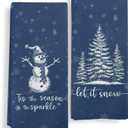 Qeheb Navy Blue Christmas Kitchen Towels, Winter Christmas Dish Tea Towels, Tis The Season Let It Snow Winter Holiday Snowman Tree Decorative Hand Towels for Bathroom Decor, 16X24In Set of 2