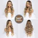 Long Blonde Wig for Women Middle Part Ombre Blonde Wavy Wigs Natural Looking Synthetic Heat Resistant Fiber Wigs for Daily Party Use (26 Inch)
