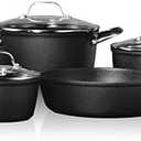 Starfrit The Rock Diamond 10PC Non-Stick Set - Durable Forged Aluminum - Oven Safe - PFOA Free - Easy to Clean - Black