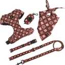 Adjustable Dog Harness, Leash, Poop Bag Holder/Dispenser and Bandana Set, No Pull, Soft Mesh Padded, for Small/Medium Dogs Outdoor Walking/Running (Medium, Chewy Pawtton)