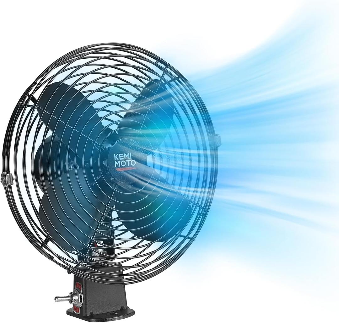 KEMIMOTO 12V Cooling Fan, 8 Inch Fan Blade and 2 Speed Switch For UTV, Car, Truck, RV, Bus, Van, Compatible with Polaris RZR Can-Am X3 Maverick Pionner Defender Ranger