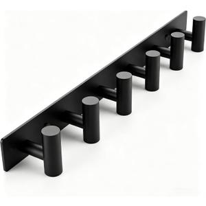Matte Black Coat Rack Wall Mount - 6 Hooks, Heavy Duty Stainless Steel Wall Hooks for Towels, Coats, Robes, Bags, Hats, Keys, Wall Coat Hanger for Bathroom, Entryway, Kitchen, Hotel, Bedroom, Office