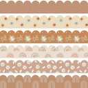 168ft Boho Bulletin Board Borders, Boho Classroom Decorations, Retro Floral Daisy Sun Rainbow Dot Trim Borders for Teacher School Supplies Classroom Door Wall Decor, 6 Styles (Brown)
