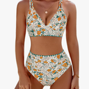 BMJL Women's Bikini Sets V Neck High Waisted Swimsuits Shell Stitched Cheeky Two Piece Bathing Suit XL