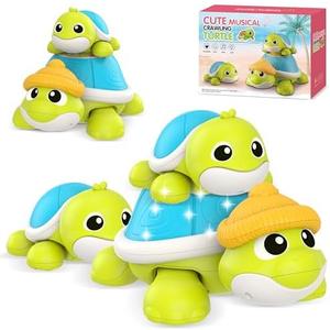 Baby Toys 6-12 Months Musical Turtle Crawling Toy with Mama and Babies Tummy Time Toys, Crawling and Interaction Modes Toy for Babies 6-12 12-18 Months 1 Year Old Girl Boy Gifts for Birthday Christmas