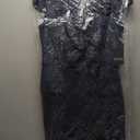 BCBG Women's Short Sleeve Square Neck Belted Short Stretch Dress (8, Blue)