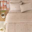 SDY 7PCS Brown Gingham Bow Bedding Set Queen，Soft Washed Microfiber Plaid Comforter Set and Checkered Sheets for Man Woman Adult，Cozy Brown Gingham Comforter