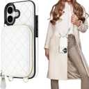 Bocasal Crossbody Wallet Case for iPhone 17, RFID Blocking PU Leather Zipper Handbag Purse Flip Cover, Kickstand Folio Case with Card Slots Holder Wrist Strap Lanyard 5G 6.3 Inch (White)