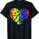 Heart Rainbow Cheetah Leopard Tiger Print T-Shirt.L