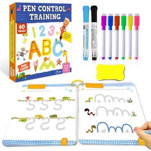 Preschool Learning Activities 60 Reusable Pages, Tracing Letter Number Handwriting Practice Book for Kids, Montessori Autism Educational Fine Motor Toddler Learning Toys for 3 4 5 Year Olds
