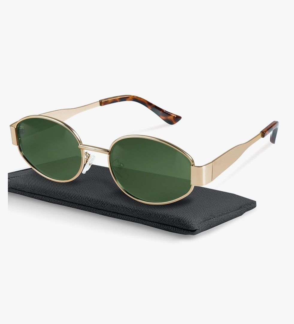 livho Retro Polarized Sunglasses - UV400 Protection, Oval Shape, Metal Frames - Matching Soft Case Inlcuded