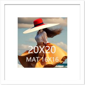 20x20 Picture Frame White Solid Wood for Mat 16x16 Wall Mounting Square Poster Frames