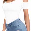 HERLOLLYCHIPS Women Tops Summer Deep V Neck Short Sleeve Cold Shoulder Slim Fit Casual Sexy Tees T-Shirts (White, XXL)
