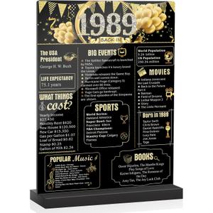 37th Birthday Decorations Women Men, Black Gold Back in 1989 Birthday Poster Acrylic Table Sign with Stand, 37th Anniversary Decor Gifts for Men, Vintage 37 Year Old Party Supplies Decorations