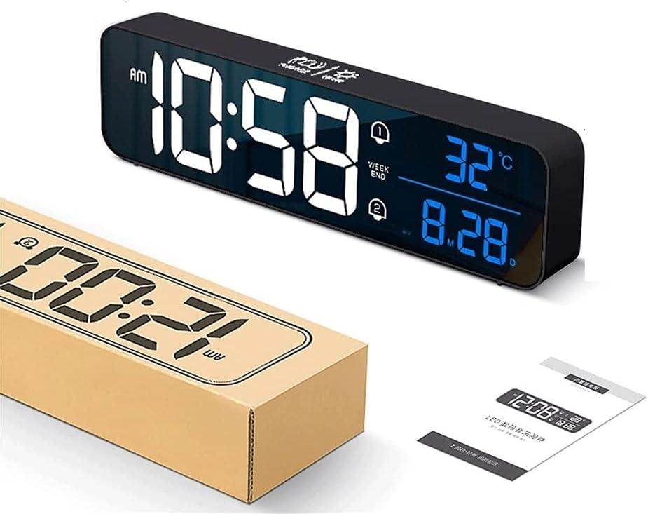 Alarm Clock Music LED Digital Alarm Clock Temperature Date Display Desktop Mirror Clocks Home Table Decoration Electronic Clock Nap Timer Alarm(Black)