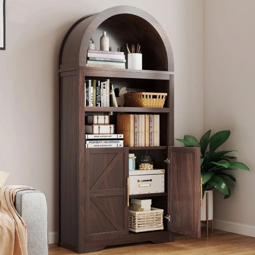 Arched 5-Tier Bookcase Farmhouse Kitchen Pantry Cabinet Wooden Storage