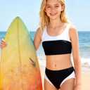 Kids4ever Girls Swimsuits Two Piece Color Block Teen Bathing Suits with Adjustable Straps Bikini Sets Size 9-16Y (9-10 Years, Black)