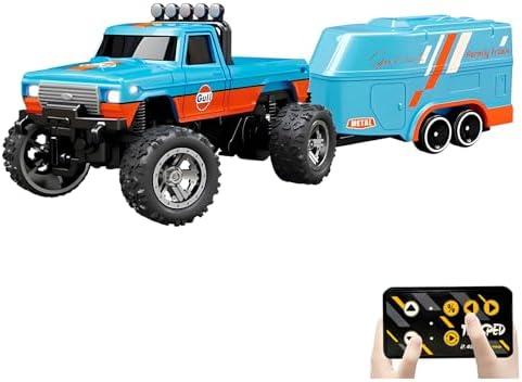 Flashstar Mini Rc Truck, 1:64 Scale Monster Truck Remote Control Car with Lights, 2.4Ghz Remote Control, Speed/Steering Adjustable (Blue-A)