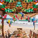 Parrot Christmas Ornament Wooden Bird Hanging Decoration Pendant with Hemp Rope,19.7Ft Tropical Garlands & 9 Hanging Wooden Parrot Birds for Christmas Tree Decoration Home Party Wall Decor (7PCS)