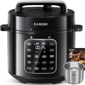CARORI 9-in-1 Electric Pressure Cooker 6 Qt, Stainless Steel Inner Pot, Programmable 12 Multi-Function Cooker with Safe Vent Design, Rice Cook, Slow Cook, Saut, Warmer & Sterilizer, Black