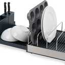 Joseph Joseph Extend Max Steel Expanding Dish Drying Rack, high Capacity for Large Items, Cutlery and Knife Holder, Swivel Draining Spout, Stainless Steel (Gray)
