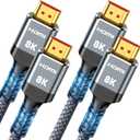 Highwings 8K HDMI Cable 2.1 2-Pack 1FT, Slim 48Gbps High Speed HDMI Braided Cord-4K@120Hz 144Hz 8K@60Hz, HDCP 2.2&2.3, Dynamic HDR,eARC,DTS:X,RTX 3090,Dolby Compatible with Roku TV/HDTV/PS5/Blu-ray (Grey)