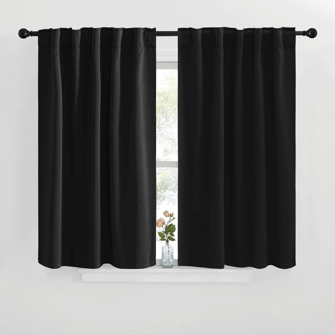 NICETOWN Halloween Short Curtains for Kitchen Window - (Black Color) W42 x L40, Double Panels, Home Decoration Light Blocking Thermal Insulated Blackout Rod Pocket & Back Loop Draperies for Cupboard