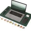 RENMTURE Dual-Sided Large Desk Pad, Faux Leather Natural Cork Mouse pad, Desk Accessories Protector, for Office and Home Work (Deep Green 32"x16")