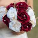 White Burgundy Rose Wedding Bouquets for Bride Bridesmaid Artificial Flowers Bridal Wedding Tossing Bouquets for Wedding Church Bridal Shower Ceremony Anniversary (White + Wine Red Rose)