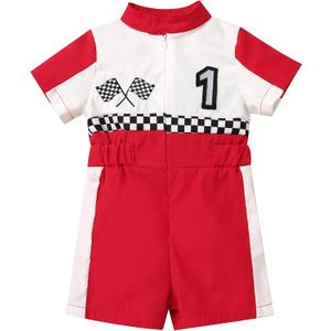 IBTOM CASTLE 1st Birthday Outfit Boys Girls Race Car Driver Fast One Birthday Cake Smash Photoshoot Clothes Short Sleeve Racer Romper One Year Old Party Decoration Red-1 12-18 Months