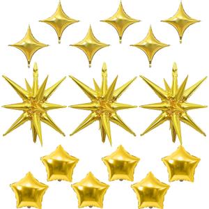 Gold Star Balloons, 22in Large Star Balloons Foil 10in 4-Pointed & Gold Pentagram Balloon for Graduation New Year Retirement Wedding Anniversary Birthday Party Decorations