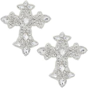 SUPERFINDINGS 2Pcs Crystal Patches Silver Rhinestone Cross Applique Craft Sew on Flat Patches Decorated DIY Sewing with Sparkly Belt Appliques Scrapbooking Handbag Clothes DIY Easter Decor
