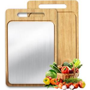 Titanium Cutting Board  Reversible Bamboo & Titanium Chopping Board with Juice Groove, Easy to Clean