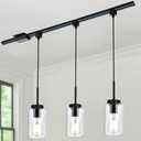 VINLUZ 3-Pack H-Type Track Lighting Modern Halo Track Pendant Light with Clear Glass Shade Classic Kitchen Island Pedant Hanging Lighting for Dining Room