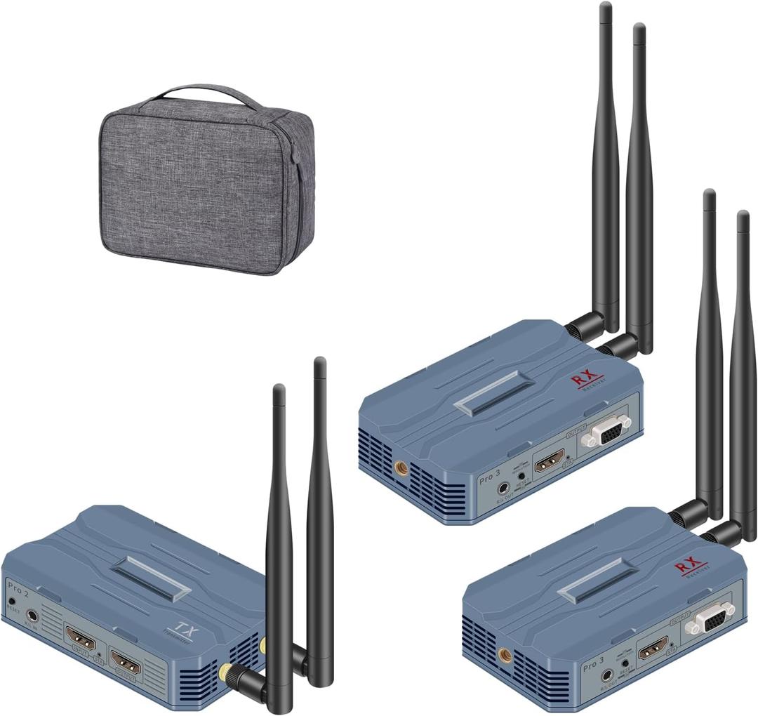 Wireless HDMI Transmitter and 2 Receivers, 4K@30HZ/2K@60HZ/1080P@60HZ820FT/250M,Loop Out, IR Extend,Speaker2.4G/5.8G HDMI Wireless ExtenderStreaming from STB, DVD, PC,CCTV to TV,Monitor,Proj Remot