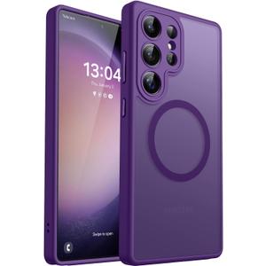 CANSHN Designed for Samsung Galaxy S23 Ultra Case [Full Camera Protection] [Compatible with MagSafe] Translucent Matte Shockproof Protective Phone Cover 6.8 Inch - Deep Purple