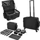 Rolling Makeup Case Cosmetology Case on Wheels Extra Large Cosmetic Artist Bag Portable TravelCase for Hairstylists Nail Tech Traveling Professional Make Up Train Suitcase Carts Trolley, Black