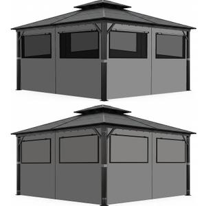 Homegroove Gazebo Universal Replacement Privacy Curtain, 10'x10' Gazebo Curtains Outdoor Waterproof, 4-Panels Sidewall Curtains with Zipper and Mesh Windows for Backyard, Garden, Yard