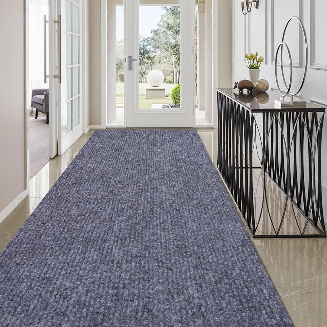 Runner Rugs 3 x 15 ft for Hallway with Rubber Backing, Non Slip Indoor Rug, Outdoor Runner Rug Waterproof, Custom Size Area Rugs for Entryway, Balcony, Patio, Kitchen, Garage, Stair, and Laundry (Grey Narrow Stripe)