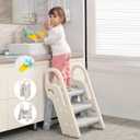 Onasti Foldable Step Stool for Bathroom Sink, Adjustable 3 Step Stool for Kids Toilet Potty Training Stool with Handles, Child Kitchen Counter Stool Helper, Plastic Ladder for Toddlers Grey (Gray)