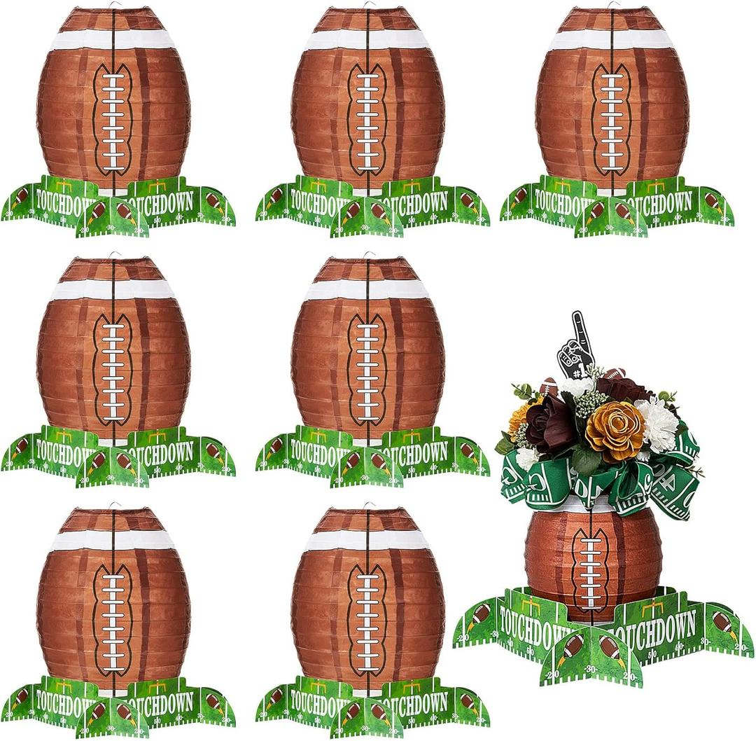 Mudder 8 Pcs Football Paper Lantern Sports Fan Party Decor Table Centerpiece Decoration Set Soccerball Game Lantern with Stand Pieces for Game Day Tailgates Stadium Party Supply,12 Inches (Brown)