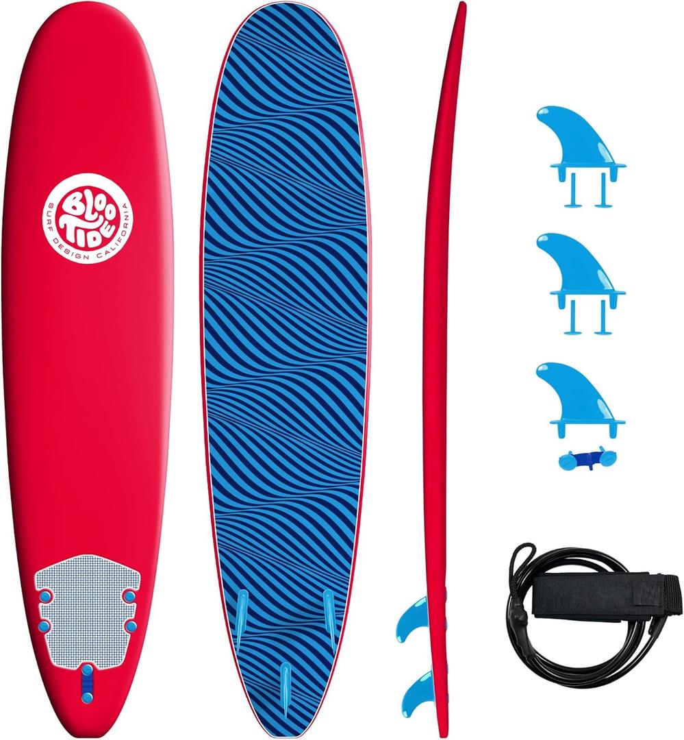 8ft Surfboard Soft top Red with Blue Wavizm Design Bottom Graphic