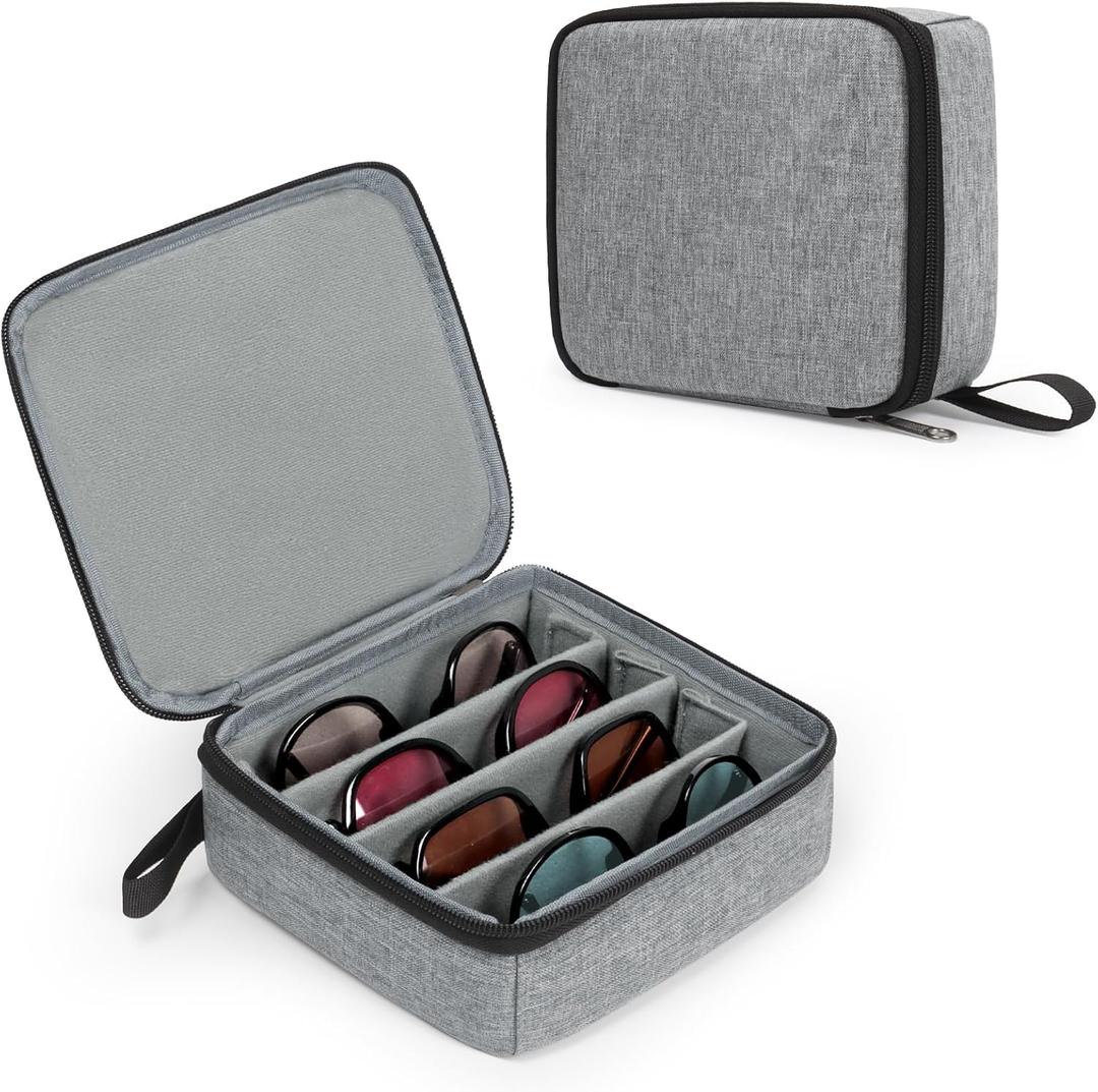 Bukere Travel Sunglasses Organizer Glasses Case, 3 Adjustable Slot for Multiple Eyeglasses, Hard Eyewear Box for Men Women (Grey)