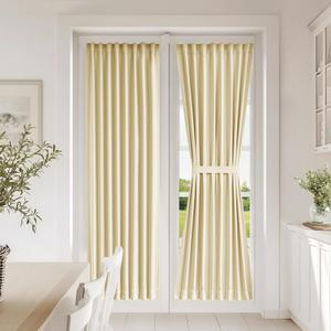 Vatge Self Adhesive French Door Curtain - Front Door Curtain Panel for Glass Window and Patio Door, 1 Panel, W25 x L72, Light Beige