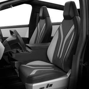 Seat Covers for Tesla Cybertruck 2025 2024, PU Leather Full Set with Armrest Cover - Front Rear Seat Covers Full Edge Protection, BlackGrey